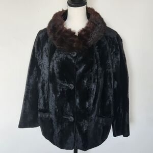 Vintage 1950’s Styled by Winter Faux Persian with Real Rabbit Fur Collar XL